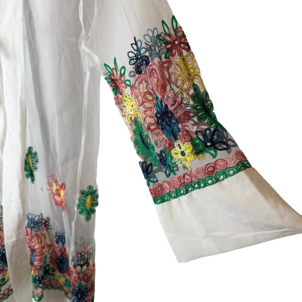 NWT ASHA Sheer Embroidered Floral Kimono Cardigan One Size Lightweight Duster - Picture 5 of 9